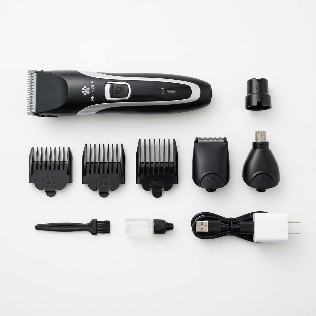 Grooming kit all attachments flatlay