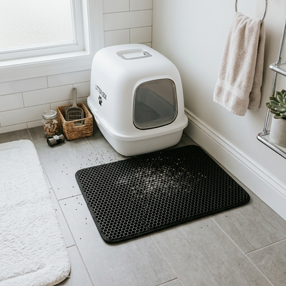 Litter mat in use by litter box