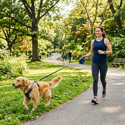 Retractable leash in use at park