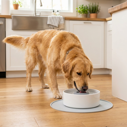 Dog drinking from water bowl