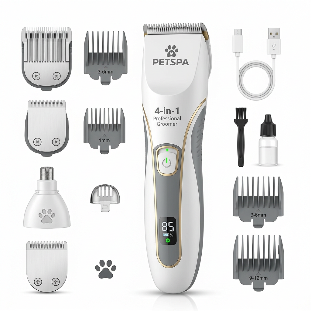 4 in 1 Electric Pet Grooming Kit - Hair Trimmer, Clippers, Nail Grinder