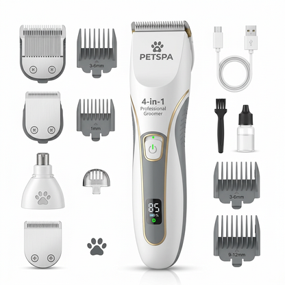 4 in 1 Electric Pet Grooming Kit - Hair Trimmer, Clippers, Nail Grinder